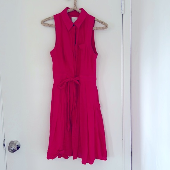 Anthropologie Hd In Paris 100% Linen Hot Pink Shirt Dress size 0 - Picture 1 of 10